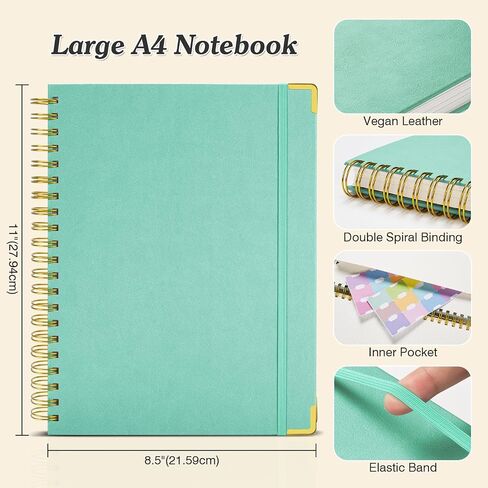 Spiral Notebook 8.5" x 11", 300 Numbered Pages Notebooks College Ruled with Contens, 100GSM Thick Journal for Women Men, Hardcover Leather Lined Journal for Writing, Large A4 Notebooks for Work School in Kuwait