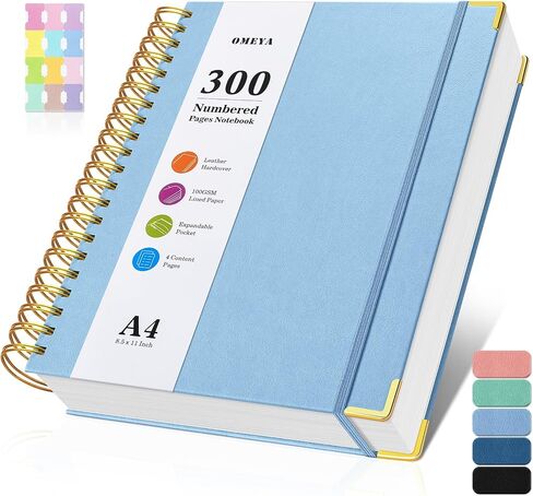 Spiral Notebook 8.5" x 11", 300 Numbered Pages Notebooks College Ruled with Contens, 100GSM Thick Journal for Women Men, Hardcover Leather Lined Journal for Writing, Large A4 Notebooks for Work School in Kuwait