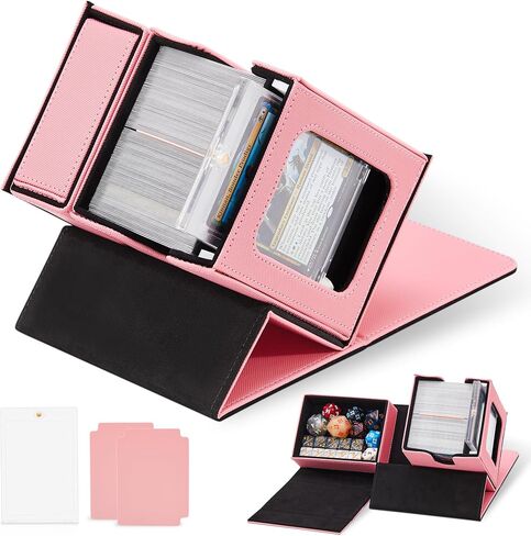Patented MTG Commander Deck Box with Display Window, MTG Deck Box Holds 100+ Double-sleeved Cards with Dice Tray, EDH Deckbox Fits for Magic Commander TCG Cards, Pink & Black in Saudi Arabia