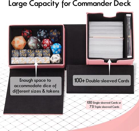 Patented MTG Commander Deck Box with Display Window, MTG Deck Box Holds 100+ Double-sleeved Cards with Dice Tray, EDH Deckbox Fits for Magic Commander TCG Cards, Pink & Black in Saudi Arabia