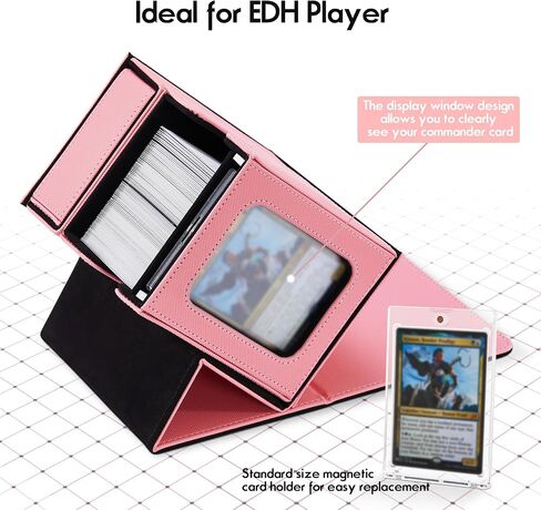 Patented MTG Commander Deck Box with Display Window, MTG Deck Box Holds 100+ Double-sleeved Cards with Dice Tray, EDH Deckbox Fits for Magic Commander TCG Cards, Pink & Black in Saudi Arabia