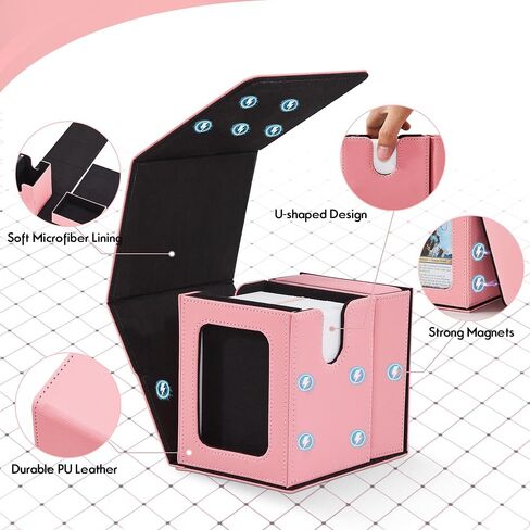 Patented MTG Commander Deck Box with Display Window, MTG Deck Box Holds 100+ Double-sleeved Cards with Dice Tray, EDH Deckbox Fits for Magic Commander TCG Cards, Pink & Black in Saudi Arabia