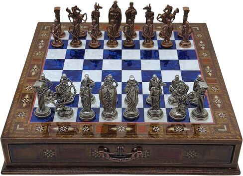 15’’ Handmade Chess Set with British Army Metal Chess Pieces, Luxury Storage Chess Board, for All Ages, Ideal for Father, (Blue) in Saudi Arabia