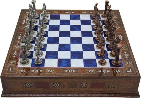 15’’ Handmade Chess Set with British Army Metal Chess Pieces, Luxury Storage Chess Board, for All Ages, Ideal for Father, (Blue) in Saudi Arabia