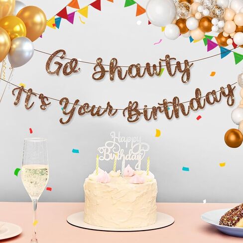 Go Shawty It's Your Birthday Banner 7.2 Feet Pre-Strung Glitter Hip Hop Theme Glitter Happy Birthday Banner for Men and Women Rap Theme Party Decorations Sign Gift(Red) in Saudi Arabia
