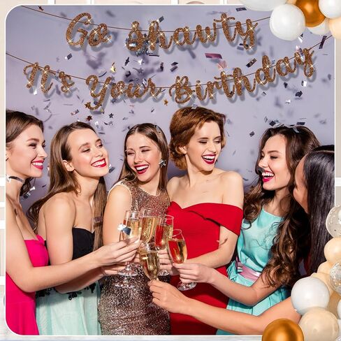 Go Shawty It's Your Birthday Banner 7.2 Feet Pre-Strung Glitter Hip Hop Theme Glitter Happy Birthday Banner for Men and Women Rap Theme Party Decorations Sign Gift(Red) in Saudi Arabia