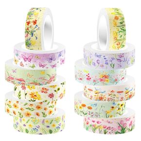 12 Rolls Flower Washi Tape Set, Floral Masking Tape, Spring Colorful Garden Themed Decorative Paper Tape for Monther's Day Scrapbooks Journals Vision Boards Planners DIY Crafts 16.4FT