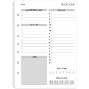 (90 Sheets) Daily To Do List Paper Undated for 3-Ring Mini Binder, Daily Schedule, Day Priorities, Notes, 7-Hole Punches, 5.5"x8.5"