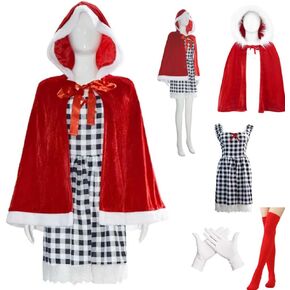 Cindy Lou Who Christmas Costume Plaid Cindy Lou Christmas Party Dress Red Velvet Hooded Cape
