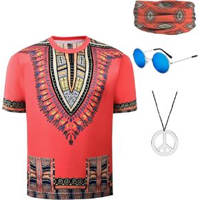 Boys Hippie Costume Kids Colorful African Dashiki T-Shirt Festival Boho 60's 70's Bohemian Outfits Without Pocket