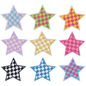 PATIKIL Iron-on Patches, 18 Pcs Star Checkered Flag Patches Decorative Applique Embroidered Sew on Patch Repair Decor for Clothing Jackets Hats Bags DIY, Multicolor