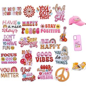 YOJO 20PCS Positive Affirmations Iron on Patches, Boho Hippie Embroidered Patches, Sew on Applique Patches for Clothes, Backpacks, Jeans, Jackets, Hats, Shoes, DIY Accessories