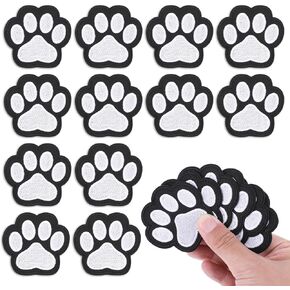 12 Pcs Paw Print Patches Self Adhesion Cat Dog Pet Footprint Patches Sew on Embroidery Applique Patche Badge Black White Paw Sticker Patches for Clothes Jacket Jeans Backpacks, Black White