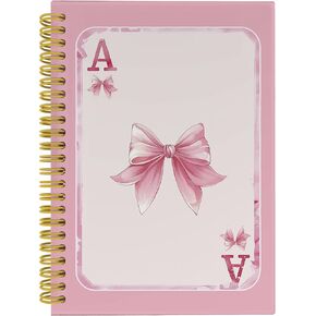Pink Bow Ace Card Coquette Notebook Journal, Preppy Notebook, Pink Aesthetic Notebook, Girly Notebook, Cute Notebooks for Women, Pink Office Supplies, Spiral Notebook 5.5x8.3 with 164 Pages