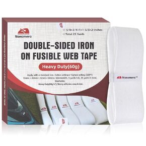 5 Rolls Iron-On Hemming Tape, Extra Strong Adhesive 90GSM, 5 Widths, 5 Yards/Roll, No-Sew Fabric Tape for Pants, Dresses, Curtains, Hem Tape for Clothes