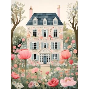 ColourMost's Original Paint by Numbers Kit, Floral House Scene-Blossom Manor 01(16"x20" / 40x50cm) Includes Paints, Canvas, and Brushes (Unframed Canvas)