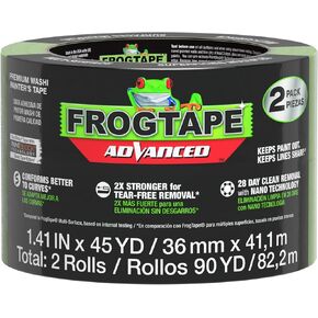 FrogTape Advanced Painters Tape, 1.5 Inch Wide (1.41-Inch x 45-Yard) Multi-Surface Tape with PAINTBLOCK, Conforms Around Curves & Contours, Tear-Free Removability, 2 Rolls, Green