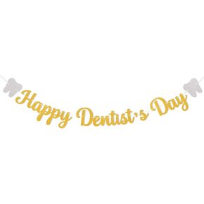Happy Dentist's Day Banner - Dentist's Day Decorations, Dentist's Day Decorations Dentist Appreciation Decorations Gold Glitter
