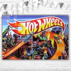 Hot Wheels Backdrop for Birthday Party 5x3ft Happy Birthday Hot Wheels Cars Background for Kids First Birthday Vinyl Monster Truck Backgrounds Backdrops for Party Supplies