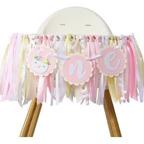 Some Bunny Is One High Chair Banner - Easter Bunny 1st Birthday Highchair Banner for Girls, Spring Rabbit 1st Birthday Decoration, Easter Girl First Birthday Decor