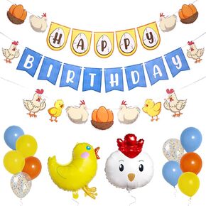 Pirese Chicken Birthday Decorations, Chicken Party Decorations, Chicken Decorations for Party | Chicken Party Supplies | Chick Party | Baby Chicken Party Decorations | Chicken Balloons | Bday Banner