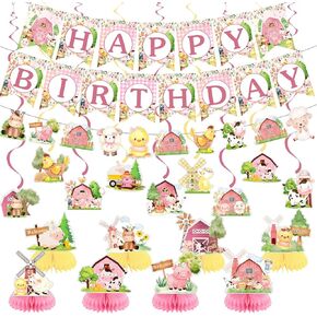 Pink Farm Animals Party Decorations Farm House Animals Birthday Party Decor Supplies Includes Happy Birthday Banner Farm Animals Birthday Party Supplies