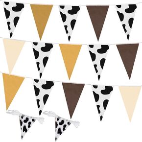 131 ft Cow Print Party Decoration 4 Pcs Banner Flags Fabric DIY String Banner for Western Cowboy Cowgirl Baby Shower Birthday Animal Theme Hanging Party Decor Indoor Outdoor(Brown)