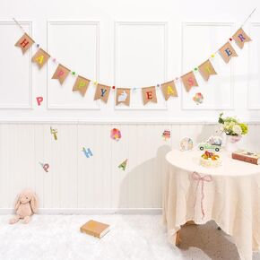 Happy Easter Burlap Bunny Garland Banner with Felt Ball Eggs - Spring Party Decor for Home, Fireplace, Indoor/Outdoor Wall - Easter Gift for Kids Party