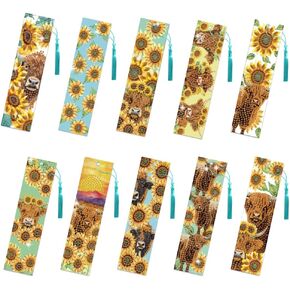 beinkmake 10Pcs Cat Euphorbia 5D Diamond Art Bookmarks Black Cat Flower Diamond DIY Painting Bookmarks Rhinestones Beaded Acrylic Tassel Bookmark for Adult Beginner Crafts