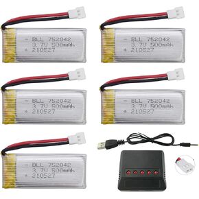 5PCS 3.7V 500mAh Battery & 5-in-1 Charger for JJRC H31 H37 H6D Hubsan X4 H107C H107D H107L H107P H108 JXD392 JXD388 JXD385 UDI U816A SYMA X5C X5SW HS170 HS170C TR-C385 TR-P51 TR-F22 Drone