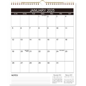 Calendar 2025-2026 - Wall Calendar 2025 from January 2025 - June 2026, 18 Months Calendar with Thick Paper, Twin-Wire Bound, Vertical, 15" x 12", Black