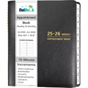 Appointment Book 2025-2026 - Appointment Planner with Weekly ＆ Monthly Spread, Jul 2025 - Jun 2026, 8.5’’ x 10.5’’, Large, 15 Minute Increments, 2025-2026 Daily Planner with Pockets, Tabs, thick paper