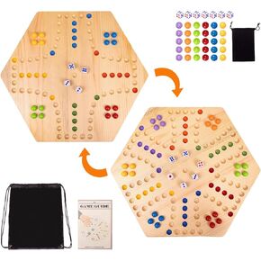 Marble Board Game,Aggravation Board Game,Set:1 Board+30 Marbles+7 Dice+1 Storage Bag+1 Shoulder Bag,6 Colors,Fast Track Wahoo Board Game,2 in 1 Board for 4-6 Players,Portable,Perfect for Family Party