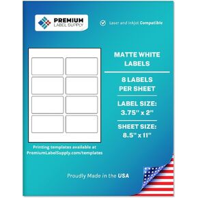 Premium Label Supply White Sticker Mailing Labels – 3.75" x 2" – Laser/Inkjet Compatible – (8 per Sheet), 25 Sheets – 200 Total Adhesive Labels