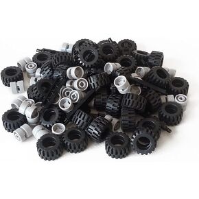 LEGO City Complete Wheel Assembly Lot, 20 Black Axles, 40 Black RUbber Tires, 40 Light Gray Wheels