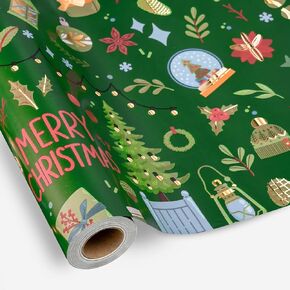Burymento Christmas Wrapping Paper, Pink Christmas Tree Design Gift Wrapping Paper Suitable for Christmas, Mini Roll (17 Inch X 32.8 Feet)