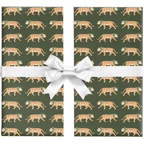 Holiday Tigers Gift Wrap Paper - Six Flat Folded Sheets 19.5x27 Inches