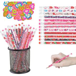Valentine's Day Pencil Sets Assorted Pattern Pencil with Heart Erasers Colorful Valentines Stationery for Valentine's Day Bag Filler Gift Prize Party Favor Classroom Reward (48pcs)