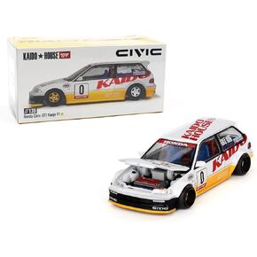 Diecast Collectibles Model Car Compatible with Kaido House 1:64 Honda Civic (EF) Kanjo V1 White/Yellow Limited Edition KHMG139