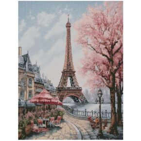 Paris in Spring, Eiffel Tower Landscape Cross Stitch Kit, 14count aida, 200x248 Stitch, 36x48cm Cotton Cross Stitch kit