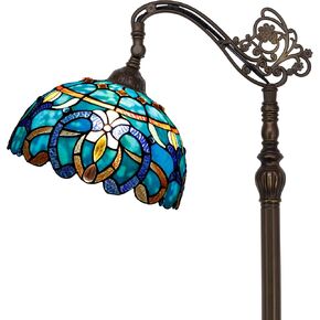 Tiffany Floor Lamp Stained Glass Lamp 18.88X12X67 Inch Angle Adjustable Arched Gooseneck Antique Reading Light (Green Brown Jewelry Baroque)