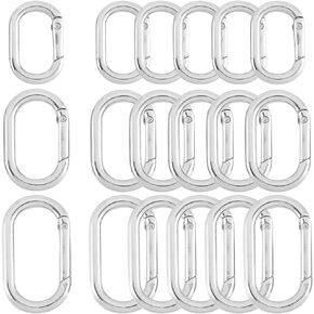 1 Box 18Pcs 3 Sizes Spring Oval Ring Clasp Carabiner Keychain Clip Alloy Silver Smooth Open Keyring Buckle Small Gate Rings for Purse Jewelry Making Bags Keychain Lanyard Supplies DIY Craft