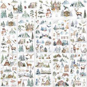 Lincia 10 Sheets Winter Valentine‘s Day Rub on Transfers for Crafts and Furniture Snowflake Gnome Rub on Transfers Stickers for Wood DIY Home Decals Craft 5.91 x 11.81(Reindeer)