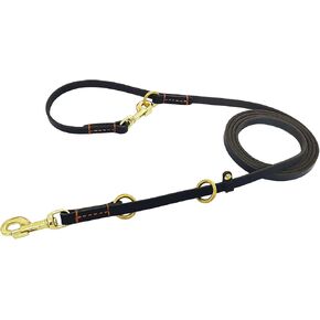 LWBMG Multi Function Leather Dog Leash - 8ft Genuine Leather Hands Free Double Ended Dog Training Leash for Small to Large Dogs - Black