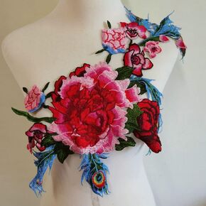 1pcs Pink Beautiful Flowers Large Peony Embroidered Sewing Applique Patches
