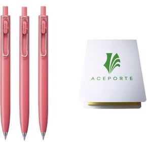 Uni-Ball one F 0.5mm - Can be written clearly Gel pen, 3 Pack (Faded Red body/Black inc), Sticky Notes Value Set