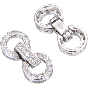2pcs Adabele Authentic Sterling Silver Snap Lock Fold-Over Necklace Enhancer Hinged Clasp Cubic Zirconia CZ Diamond Tarnish Resistant for DIY Jewelry Making SS378-3