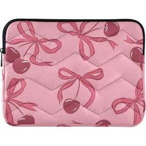 Valentine Pink Bows Cherries Laptop Sleeve Slim Quilted Laptop Carrying Bag Compatible with 13-13.3 inch