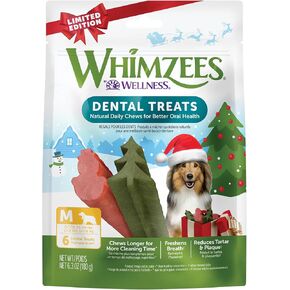 Whimzees Wellness Holiday Dog Dental Treats, Natural Chews, for Dogs, Size Medium Stick, (6 Count)