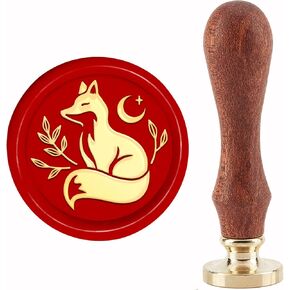 CRASPIRE Fox Moon Wax Seal Stamps Removable Brass Sealing Stamp Heads Replacement 30mm with Vintage Wooden Handle for Envelopes Letter Invitations Card DIY Craft Birthday Wedding Holiday Decor Gifts